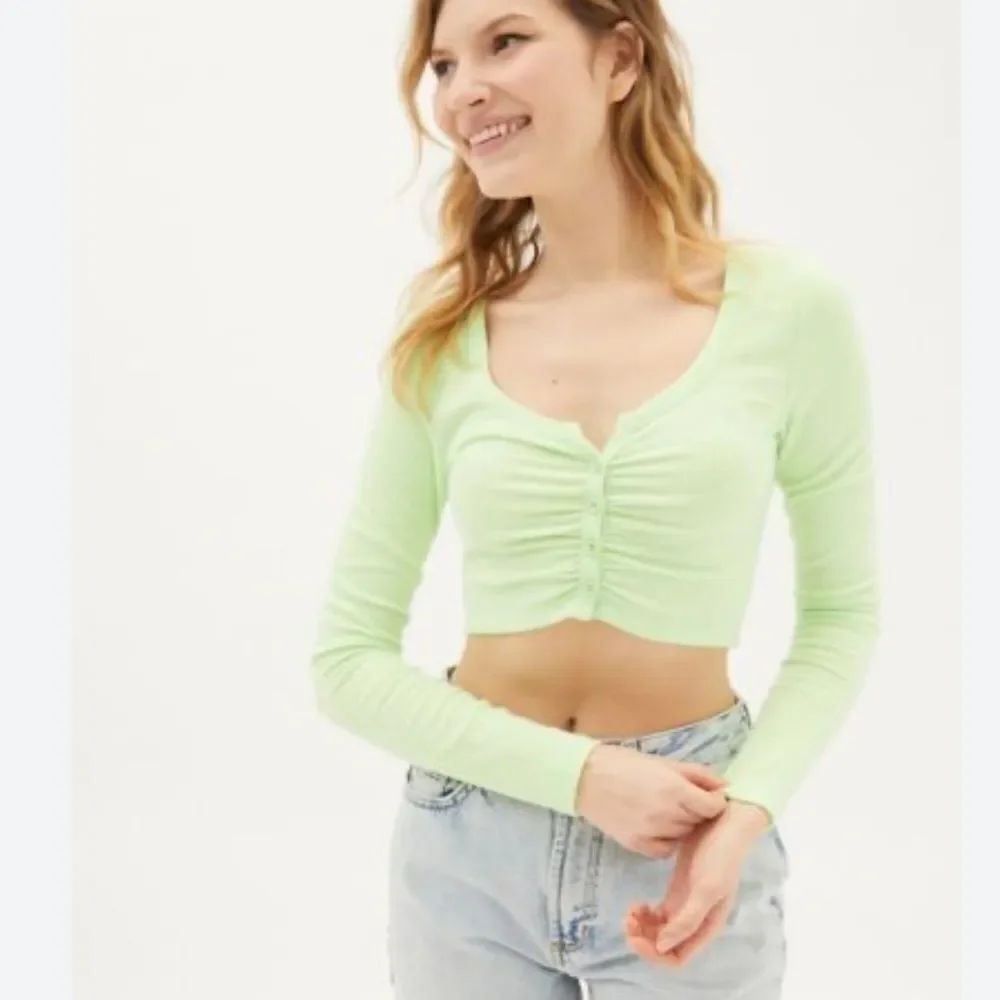 Urban Outfitters Sherry Shirred Cardigan Lime Green Neon Women’s Small
